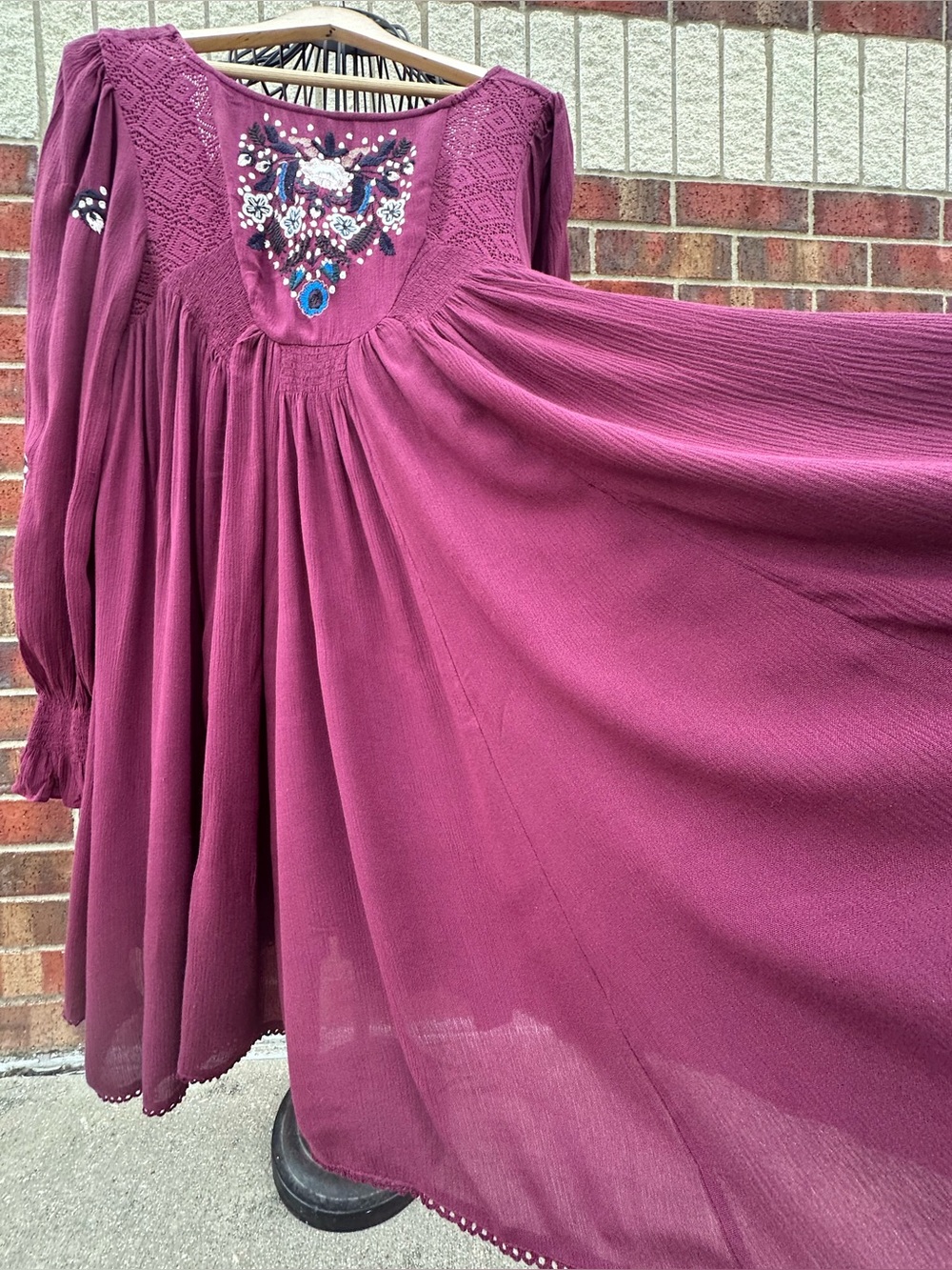 Free People Plum Dress FloralEmbroidered BOHO Artsy Cottagecore Babydoll Lined - Picture 8 of 17
